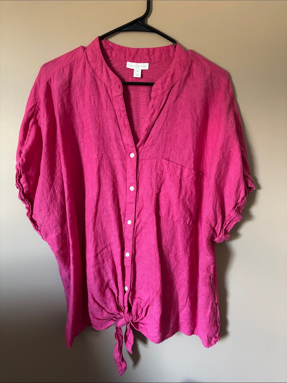 Charter Club Fuchsia Button-Front Tie Hem Blouse